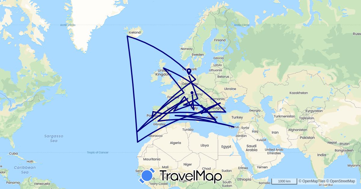 TravelMap itinerary: driving in Switzerland, Cyprus, Germany, Spain, France, United Kingdom, Greece, Croatia, Iceland, Italy, Monaco, Portugal, Romania, Slovenia, Turkey (Asia, Europe)